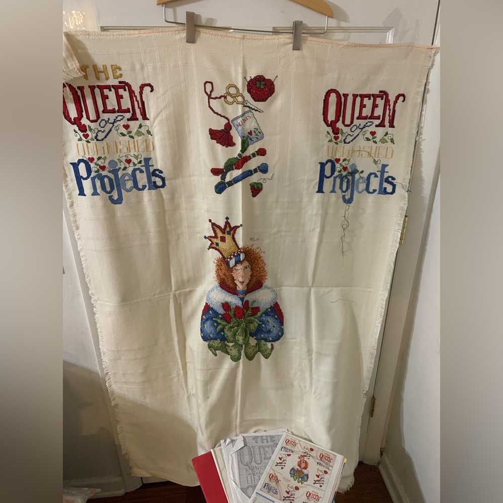 Vtg Alma Lynn “Queen of Unfinished Projects” Unfinished Throw Blanket 55”x38”